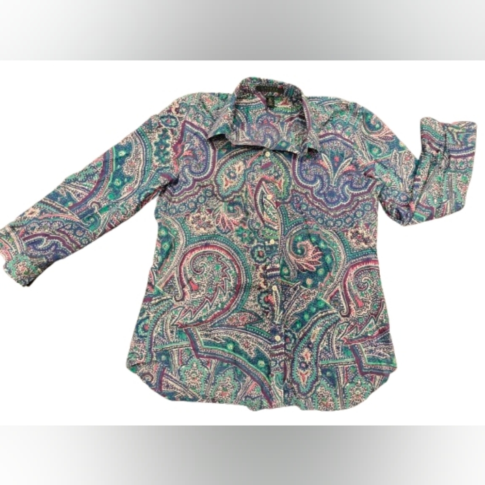 Lauren Ralph Lauren Paisley Top Size Medium. Blue Purple Green - Picture 1 of 8